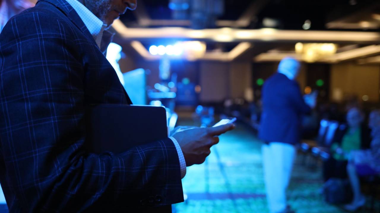 Man prepping for a speech