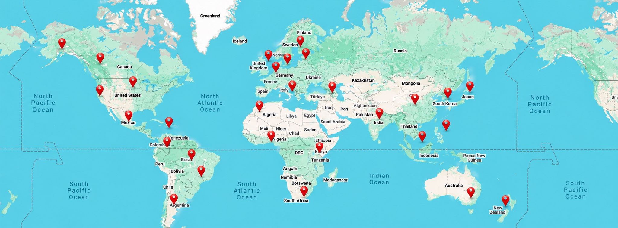 A world map dotted with red pins marking Herd members across North and South America, Europe, Africa, Asia, Australia and New Zealand