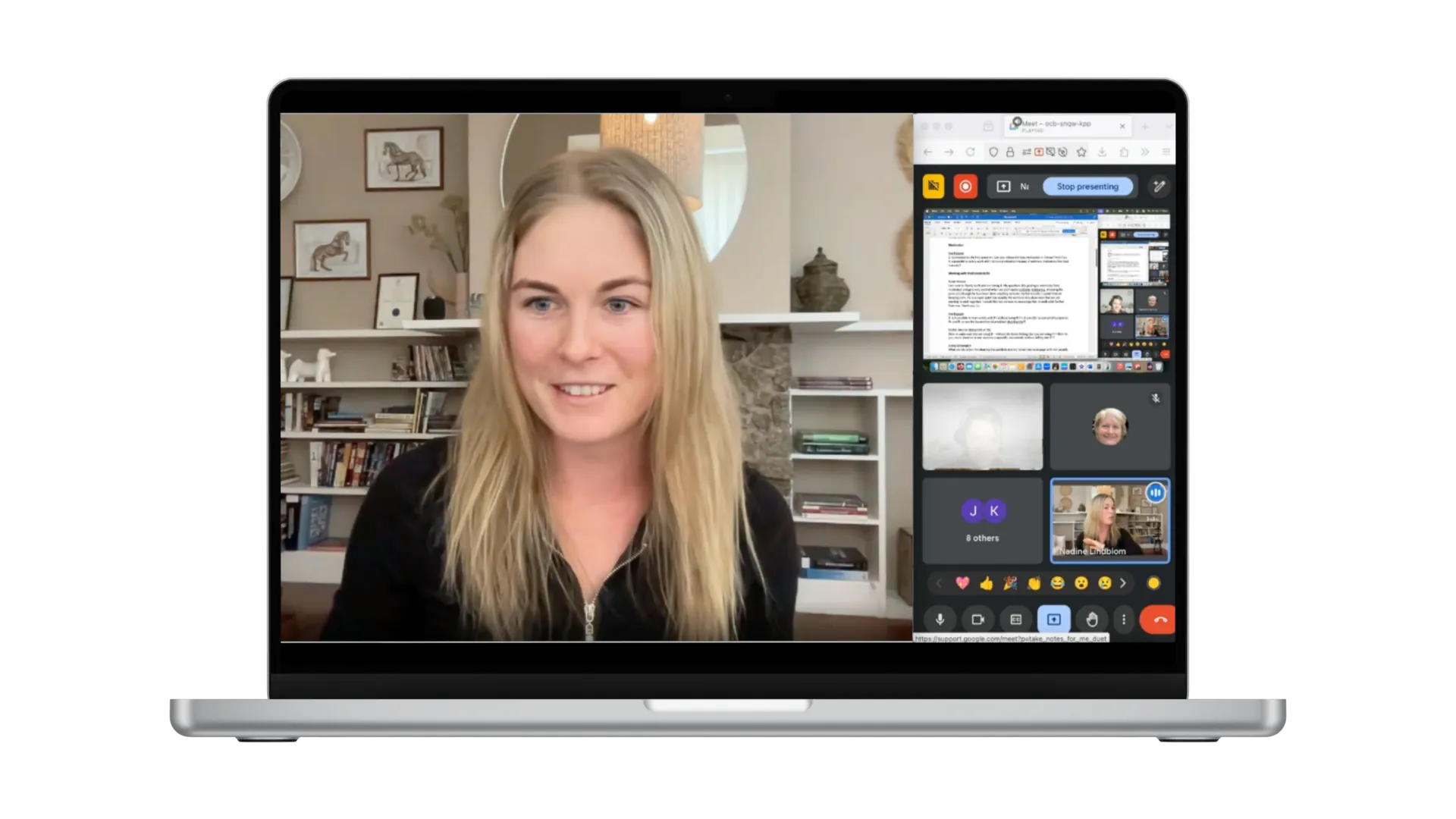 Nadine on a video call with Academy members