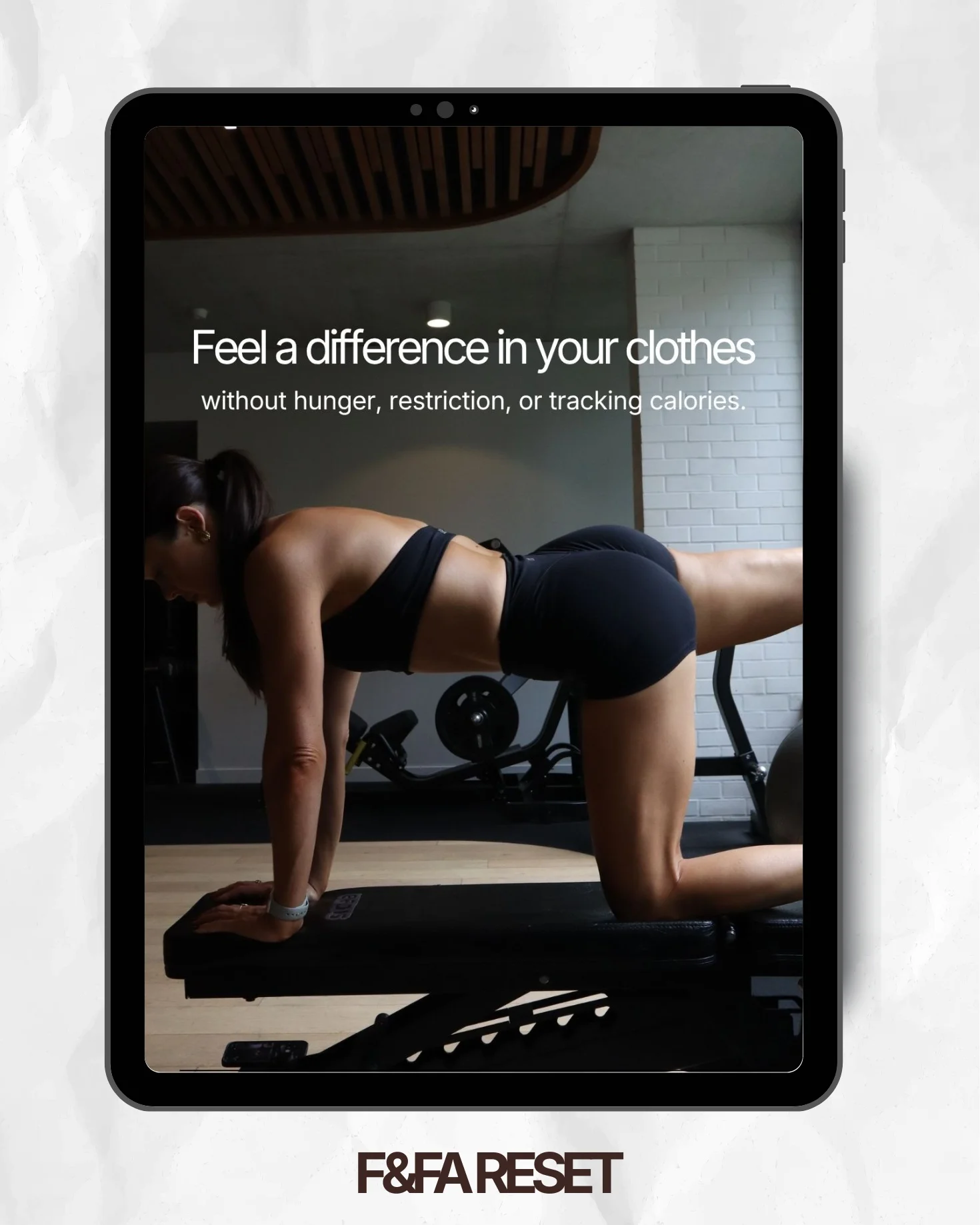 iPad showing the F&FA RESET app - feel a difference in your clothes