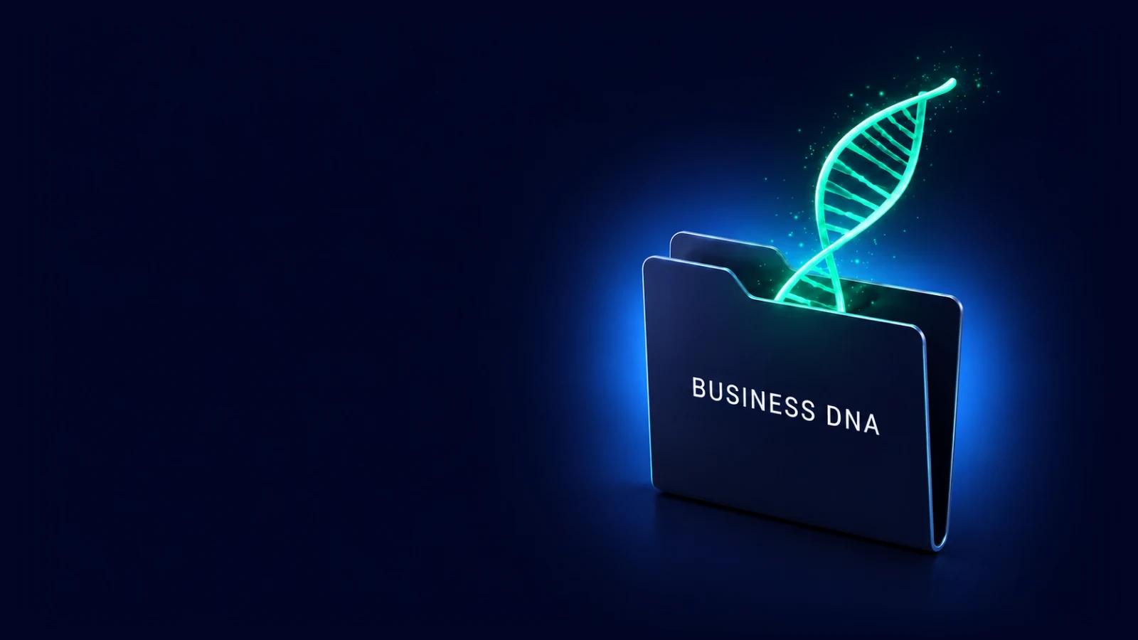 A folder labelled Business DNA with a glowing green DNA strand rising from it