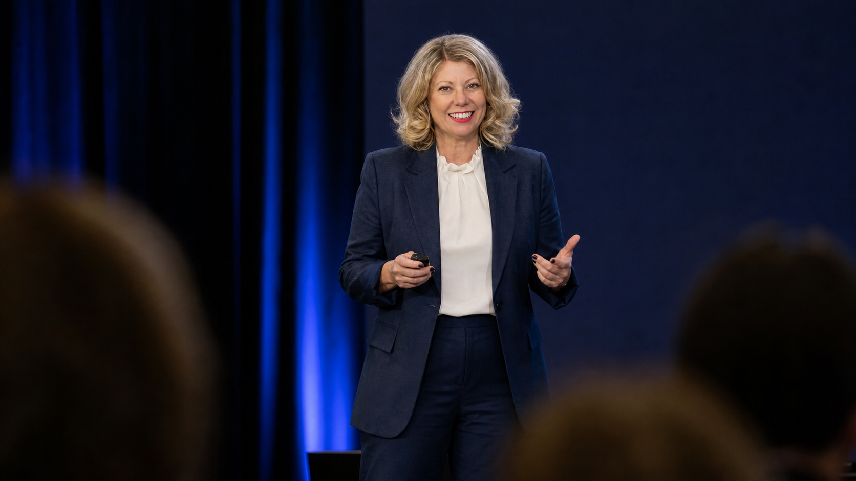 Deb Szabo presenting practical AI and Claude training on stage