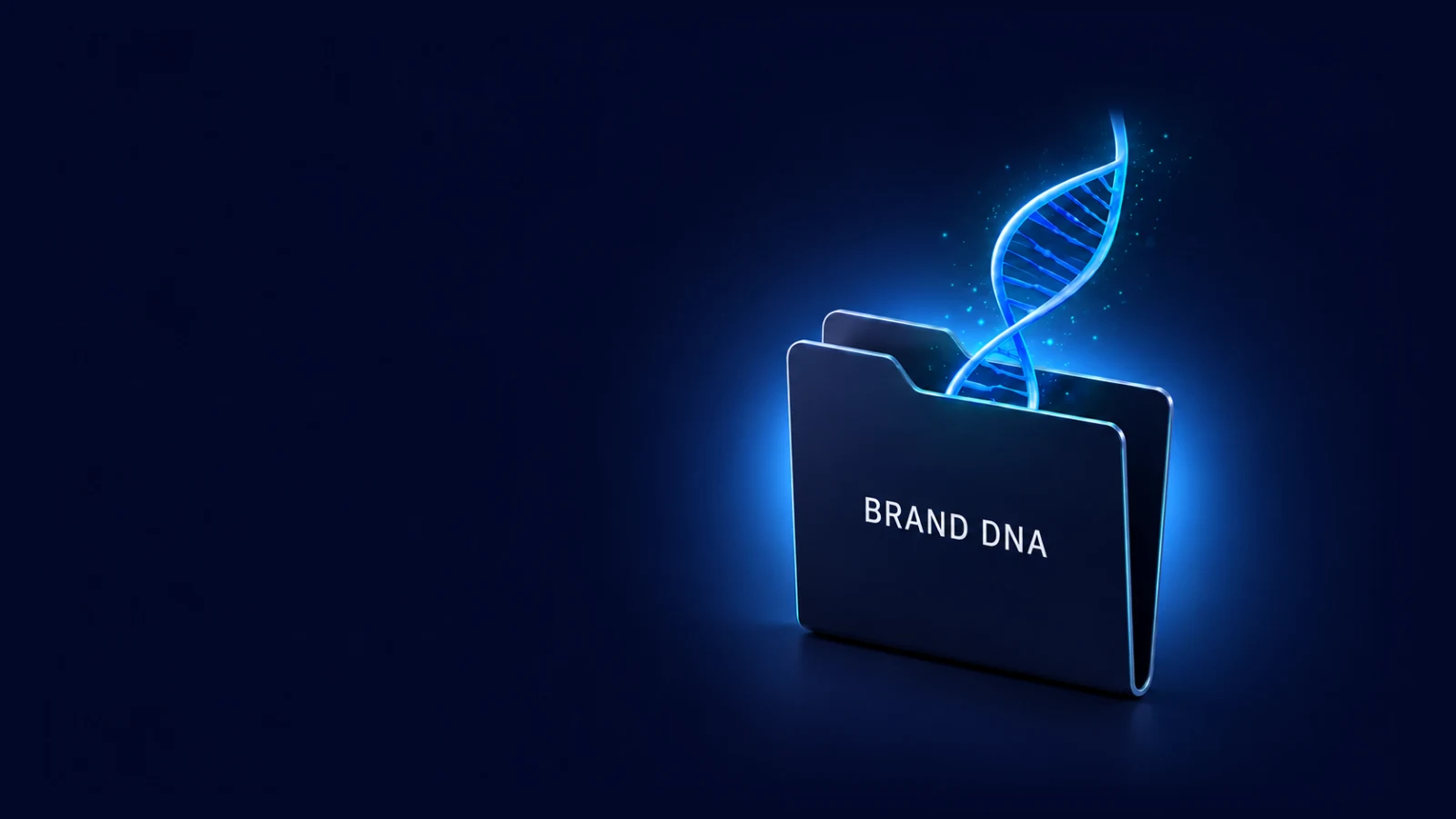 A folder labelled Brand DNA with a glowing blue DNA strand rising from it