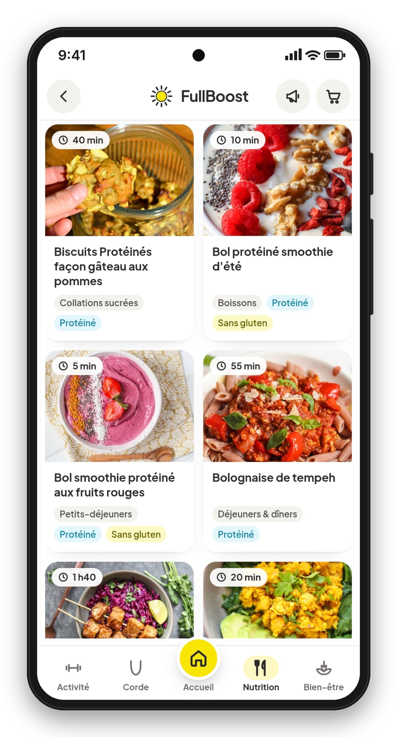 Les recettes FullBoost dans l'appli