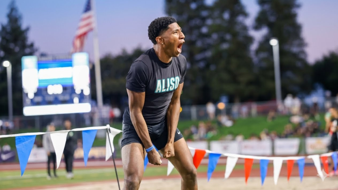 dane celebrates his triple jump state championship