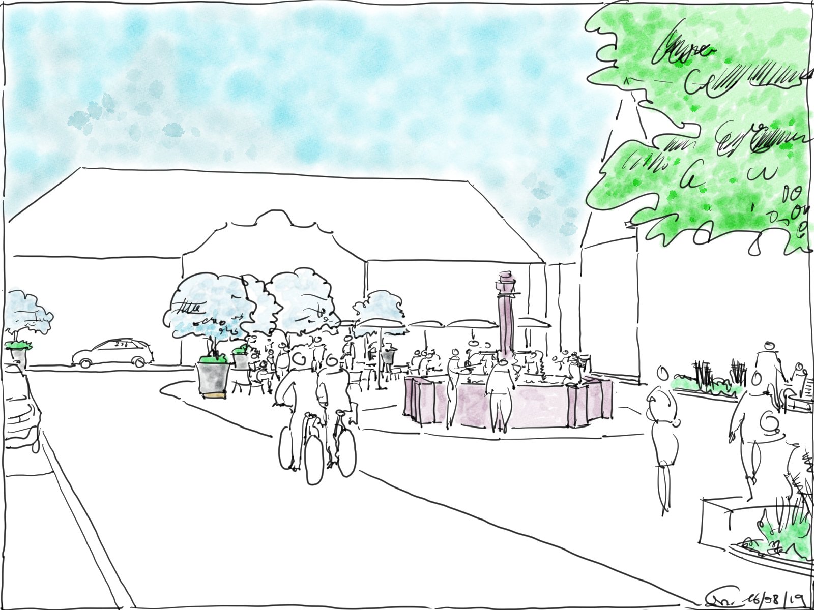 Plan and perspective sketch