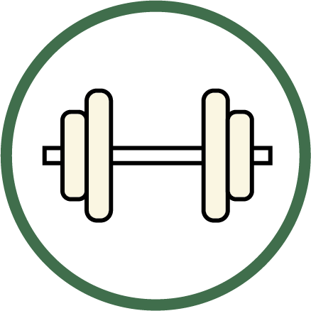 Icon of a circle with a dumbbell, representing training symbolizing training services by BOLDR..