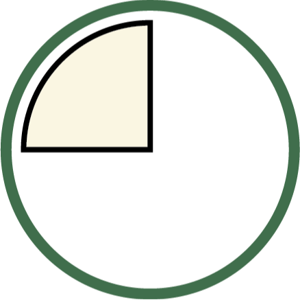 Icon of a circle representing time, with a shaded fraction symbolizing fractional services.