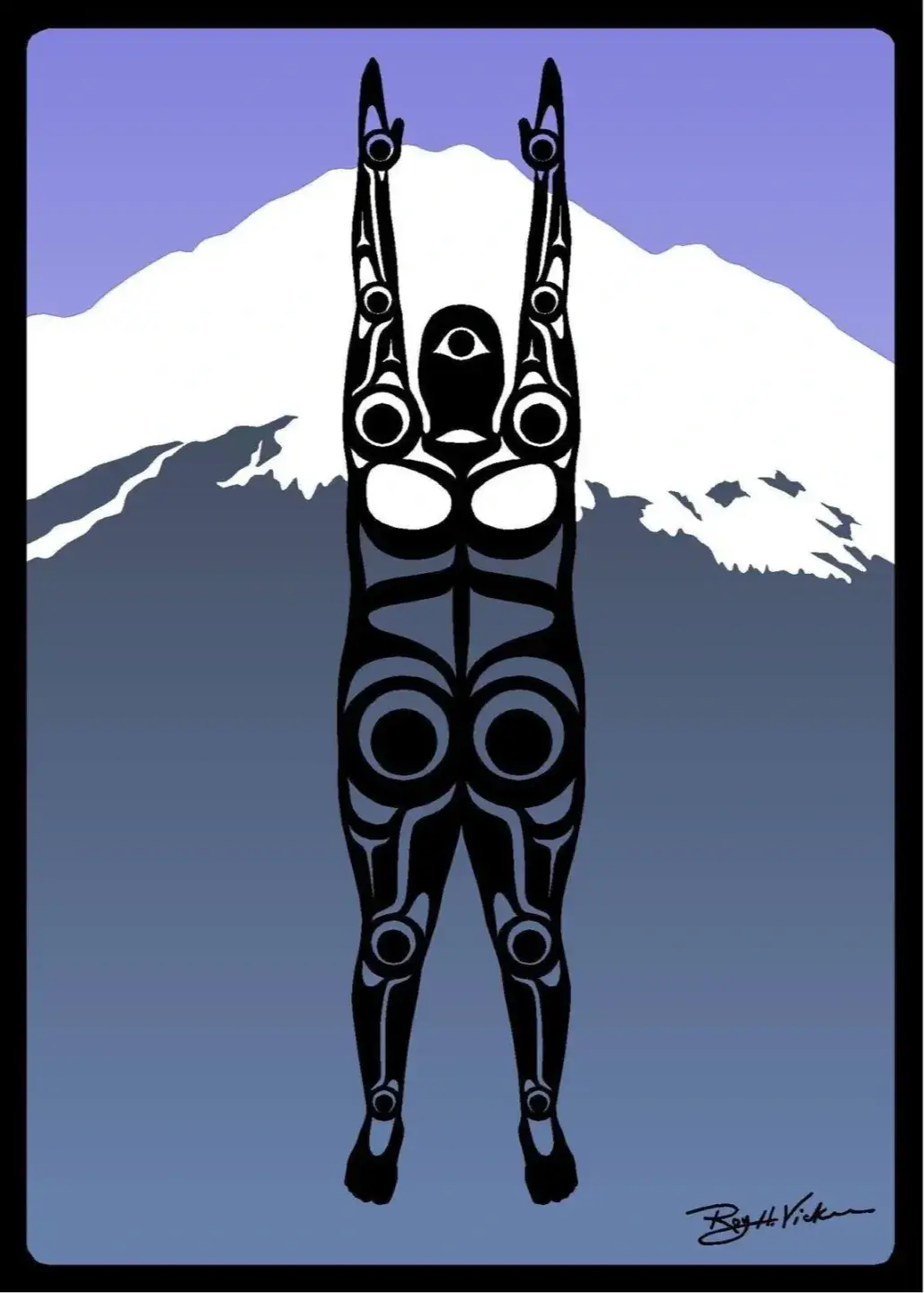 The cover image of Trauma Psychology News Fall 2021 features Roy Henry Vickers' Nisga'a Mountain — artwork of a Laxgalts'ap community member in a mountain form, with Northern Canada mountains behind her. The woman in the image participated in a trauma workshop led by Leila Johnson. This was the first time the image had been publicly shared.