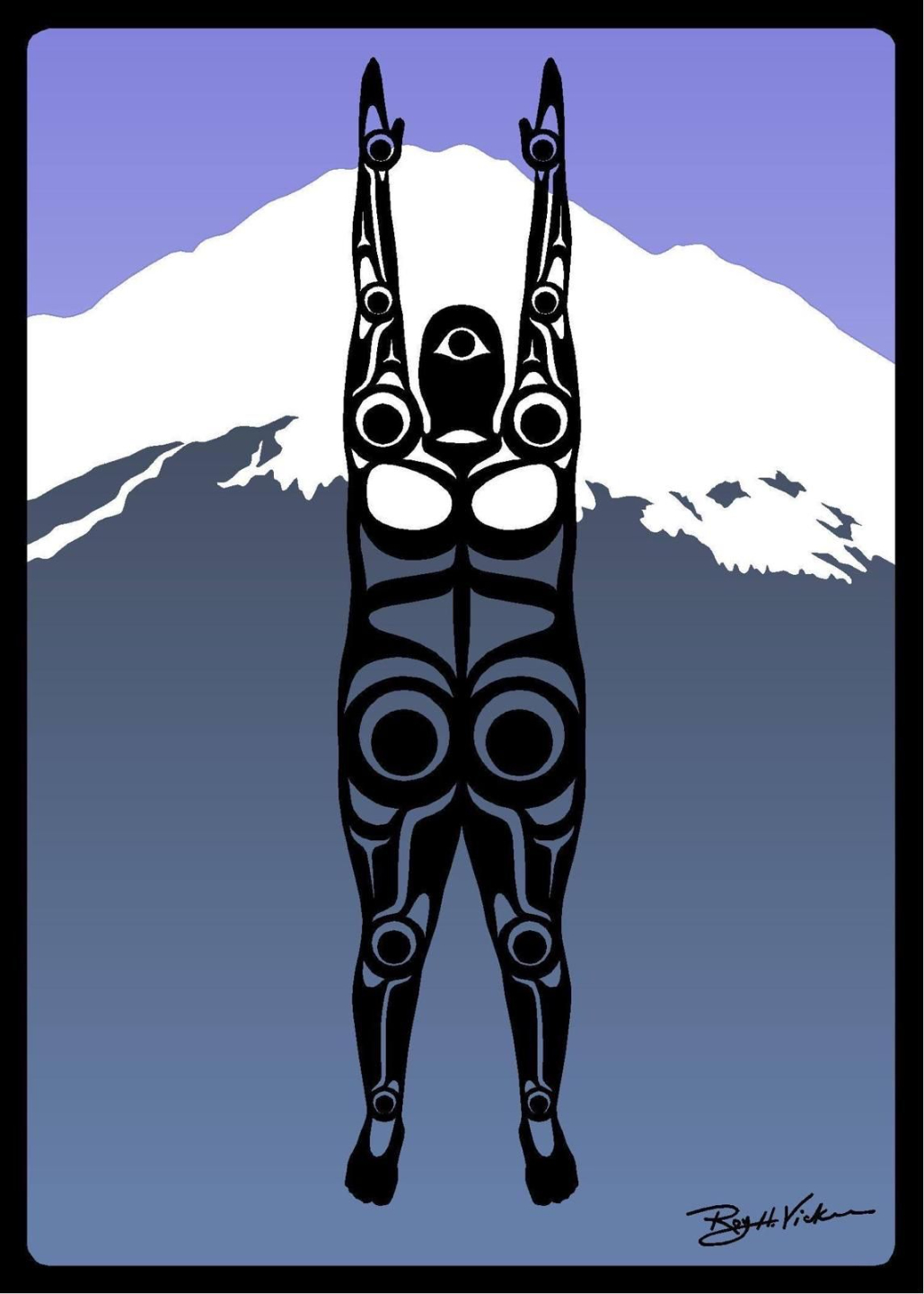 The cover image of Trauma Psychology News Fall 2021 features Roy Henry Vickers' Nisga'a Mountain — artwork of a Laxgalts'ap community member in a mountain form, with Northern Canada mountains behind her. The woman in the image participated in a trauma workshop led by Leila Johnson. This was the first time the image had been publicly shared.