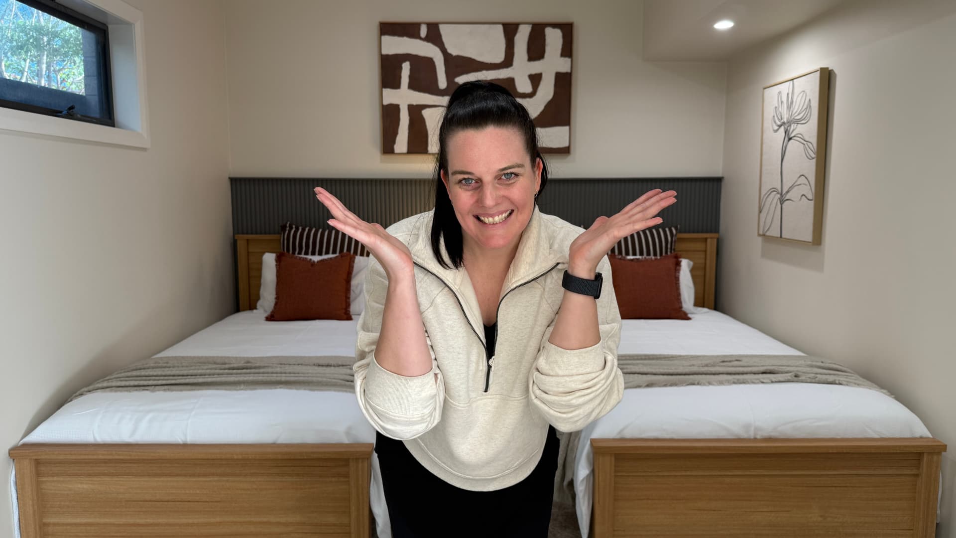Jade in a finished bedroom