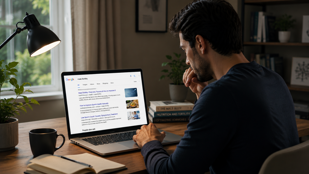 Man searching for information about sperm health and fertility