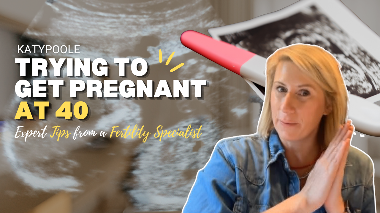 Fertility specialist discussing tips for trying to get pregnant at 40 with ultrasound and pregnancy test background