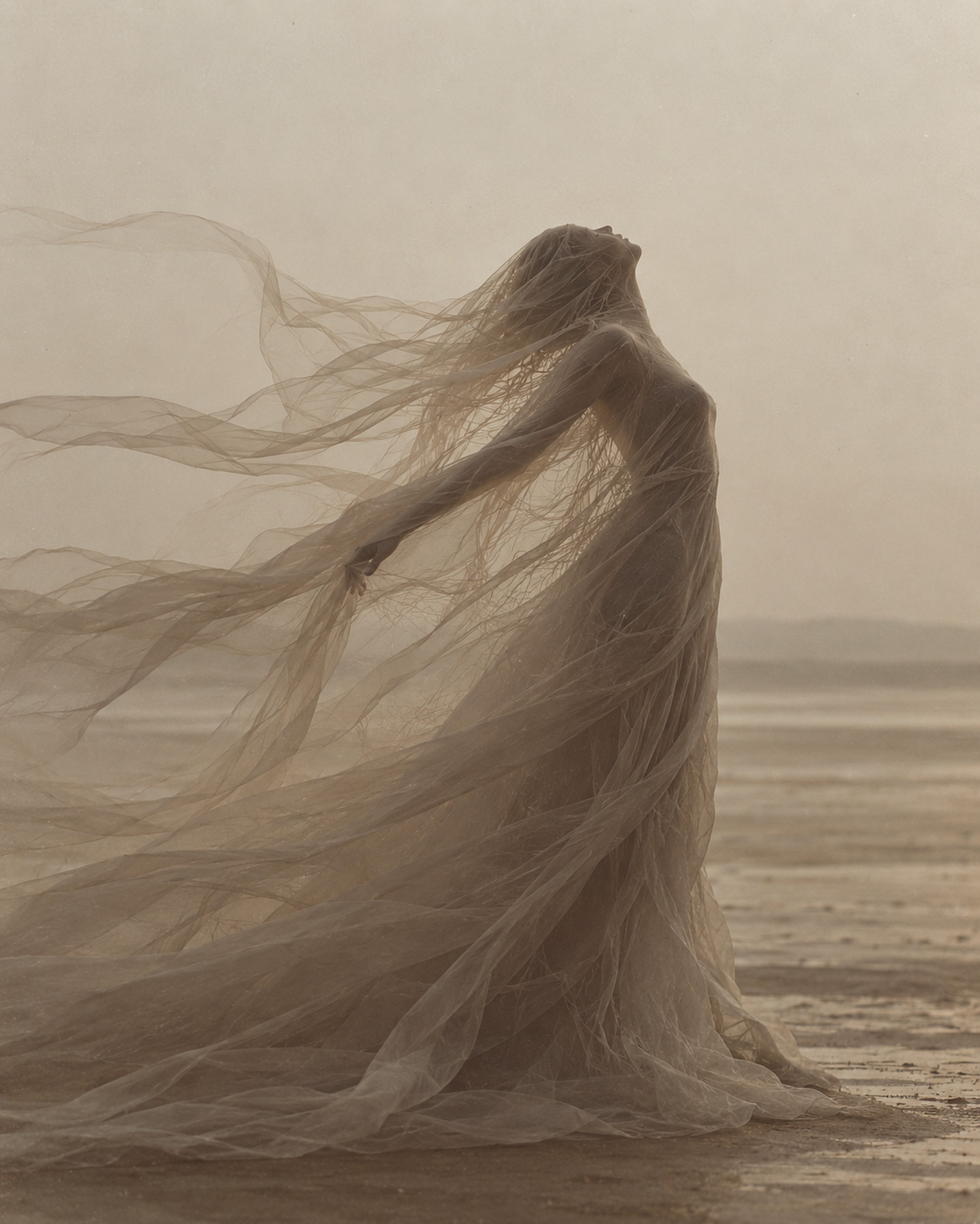 A veiled figure at sea