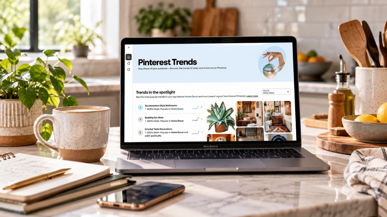 Pinterest Trends tool for planning pattern collections, showing Home Decor trends