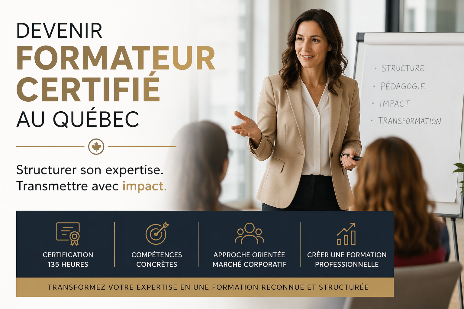 formation formateur certifié Québec présentation professionnelle en entreprise structuration formation pédagogique 135 heures