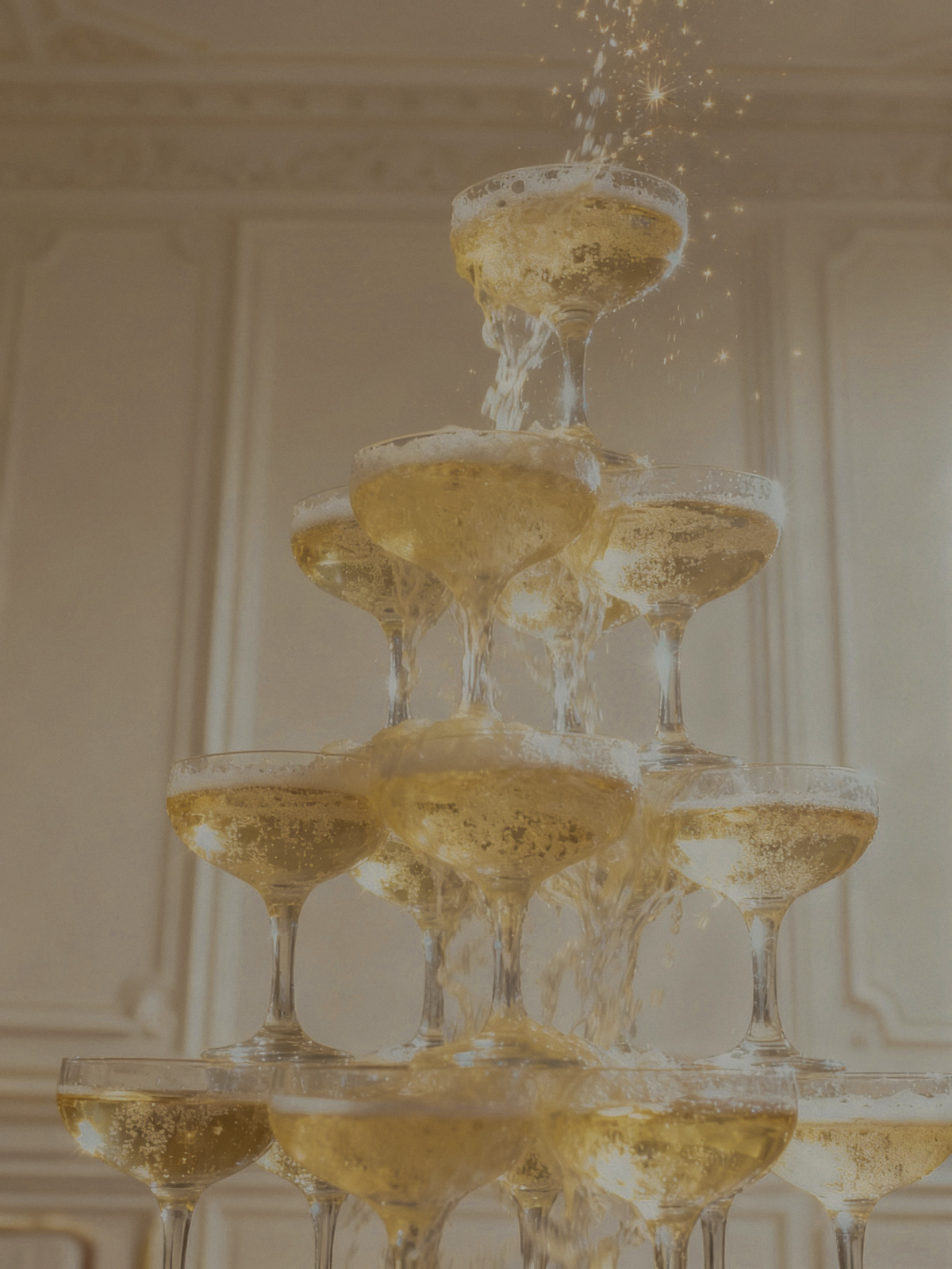 A champagne tower at a wedding reception