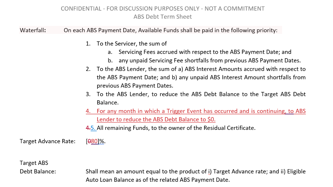 ABS Debt Term Sheet excerpt