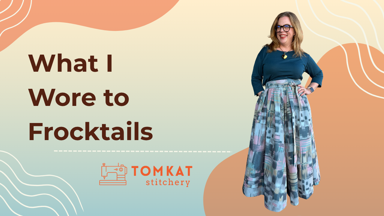 Whitney TomKat Stitchery Frocktail Outfit Teal Lisel & Co Marritime tee and Simplicity S8743 Formal Skirt made of pastel polyester Taffeta