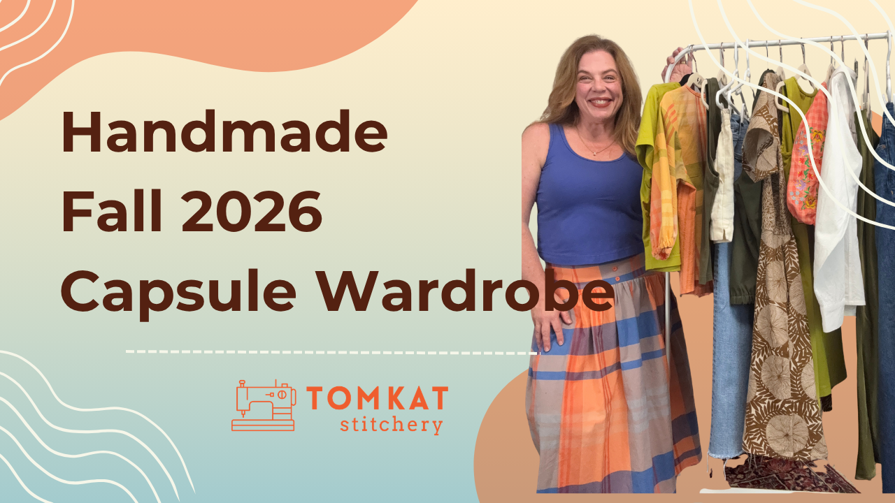 Whitney TomKat Stitchery Rack of Fall clothes that are hand sewn