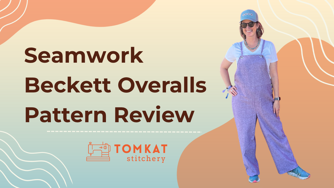 Woman in light purple overalls made with the Seamwork Beckett Sewing pattern