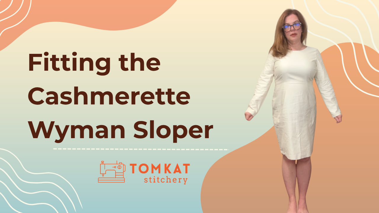 Whitney Tomkat stitchery in a cashmerette Wyman sloper dress made of white cotton fabric