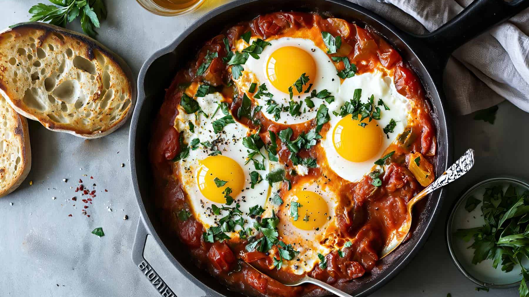 Soft scrambled eggs in a non-stick skillet mixed with wilted baby spinach, halved cherry tomatoes, and crumbled feta cheese.