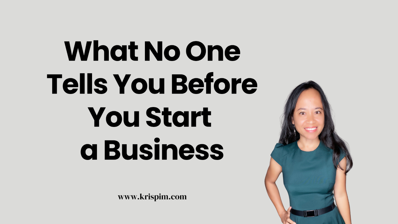 Kris Pim in business casual attire, cover image for a post about starting a business honestly