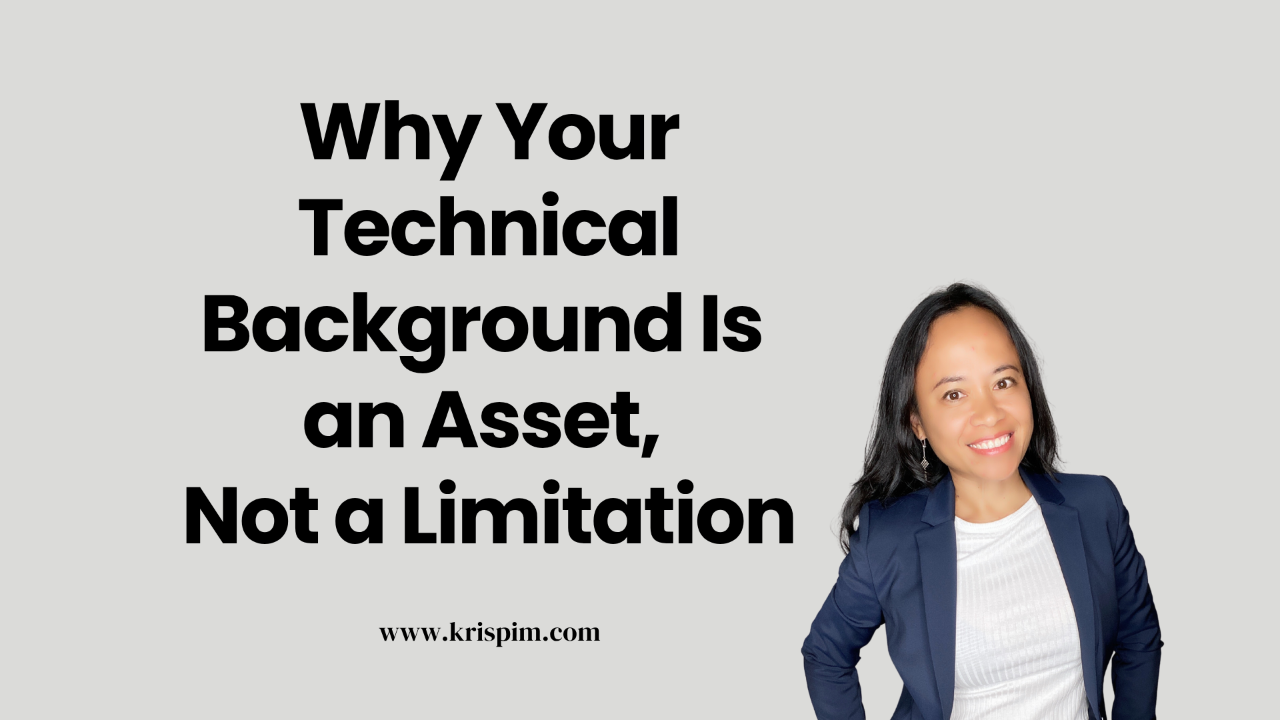 Kris Pim in business casual attire, cover image for a post about technical backgrounds as an asset