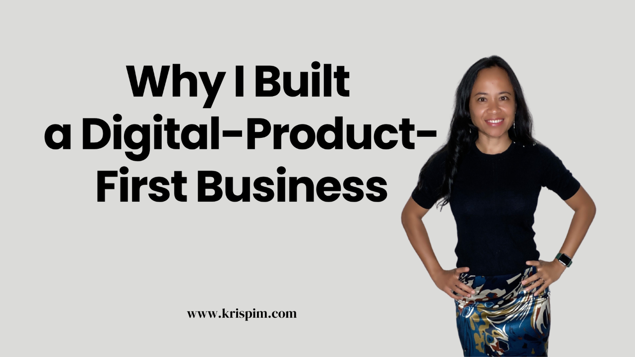 Kris Pim in business casual attire, cover image for a post about building a digital-product-first business