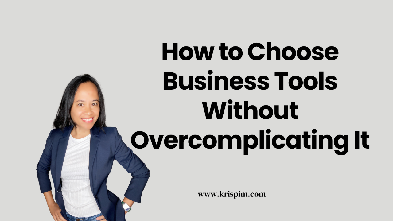 Kris Pim smiling, cover image for a post about choosing business tools without overcomplicating it
