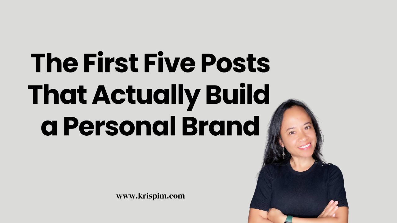 Kris Pim smiling, cover image for a post about the first posts that build a personal brand