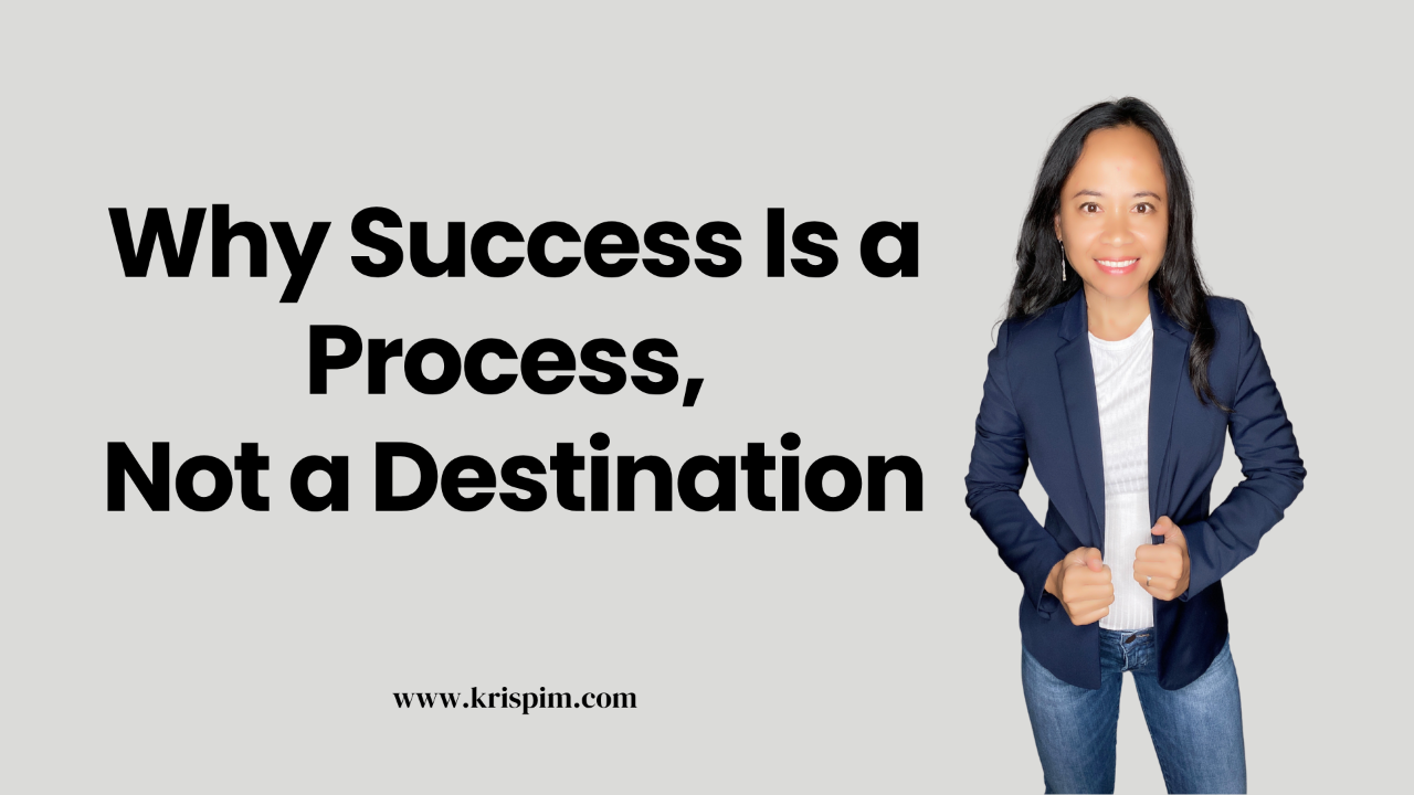 Kris Pim in business casual attire, cover image for a post about success as an ongoing process