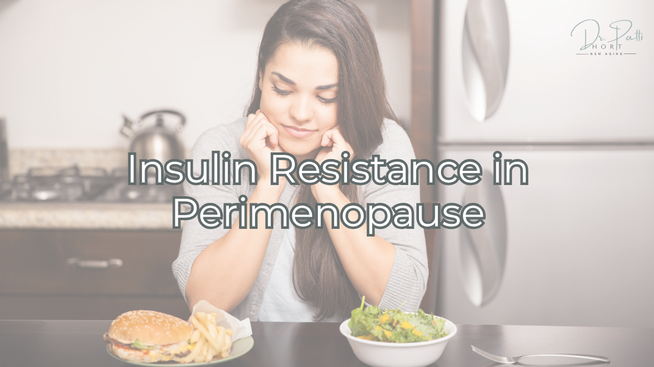 Insulin Resistance in Perimenopause: Woman contemplating a burger or healthy high protein salad