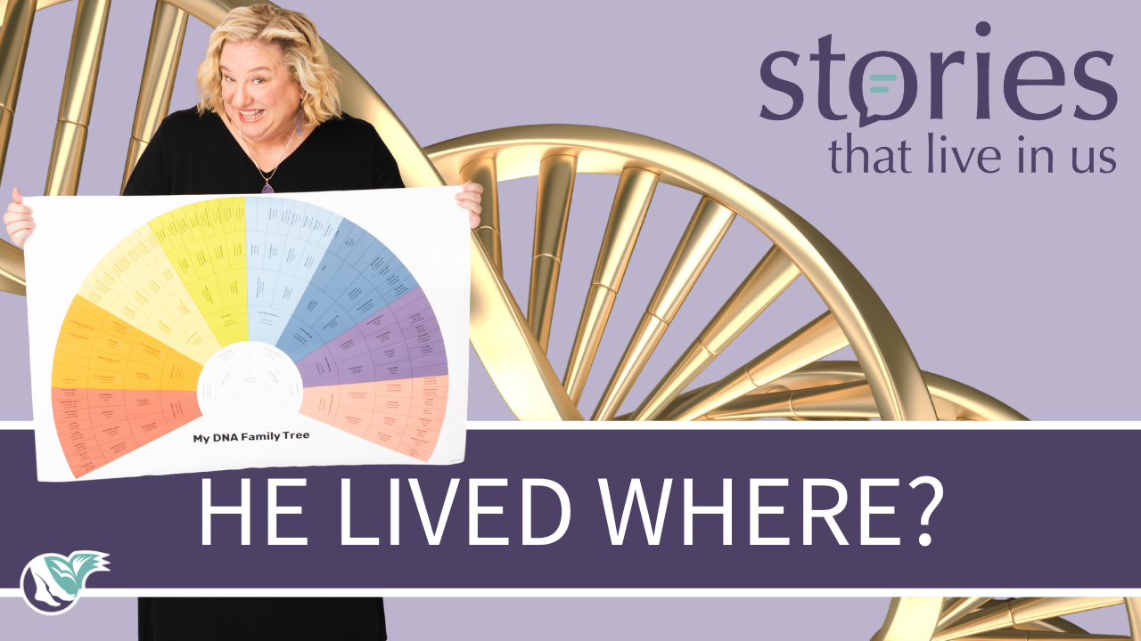 Crista Cowan holding a DNA family tree fan chart discussing an adoptee finding his biological brother living next door.