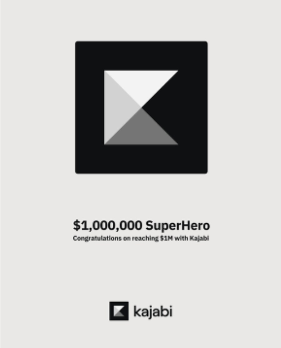 Kajabi $1,000,000 SuperHero plaque, awarded to Serge in 2026