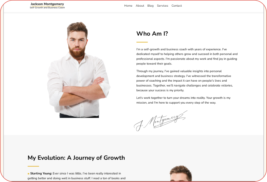 The About page of the Jackson Montgomery template