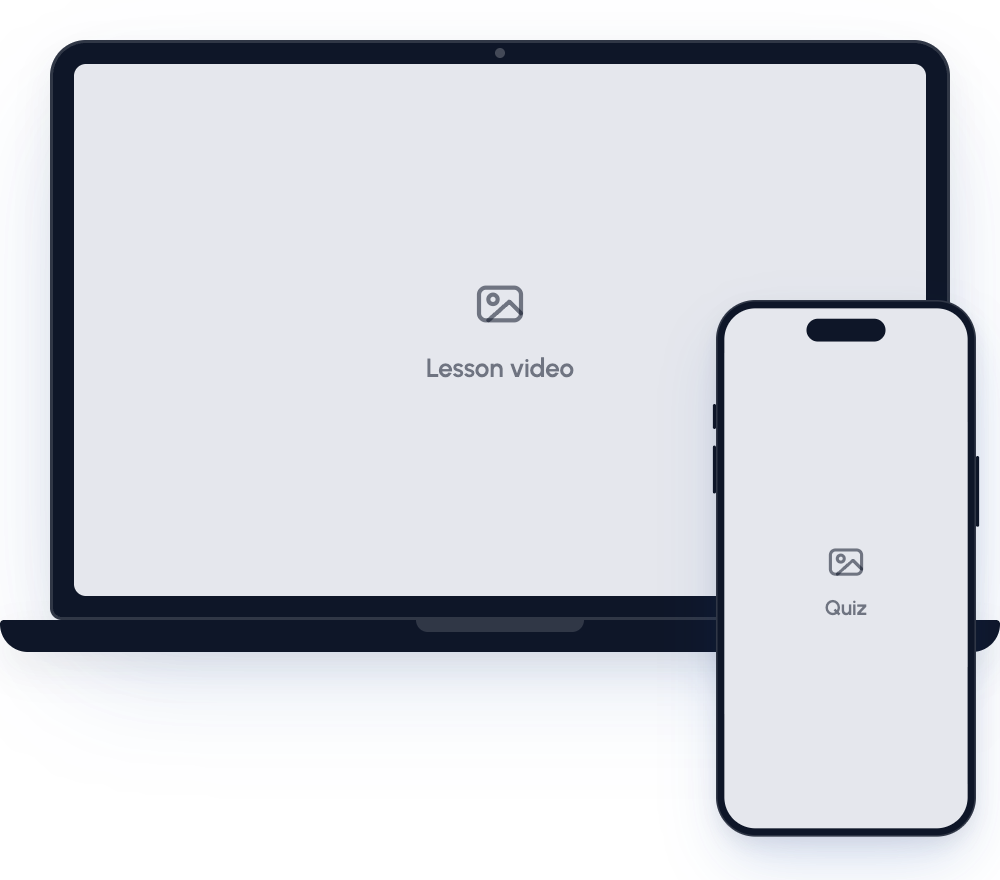 Lesson video on a laptop and a quiz on a phone