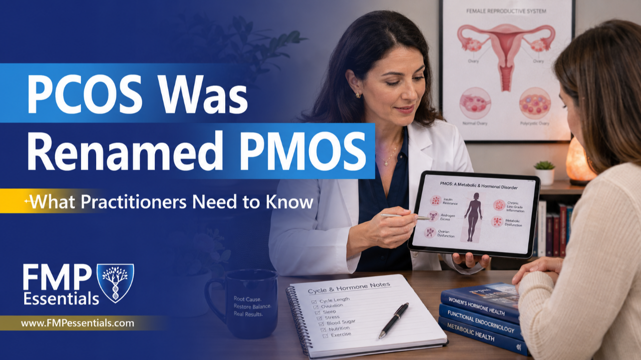 Functional medicine practitioner reviewing PMOS and women’s hormone health with a patient in a clinical setting.