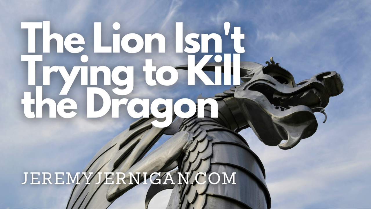 Silver dragon statue against a blue sky illustrating a post on hell, justice, and being remade