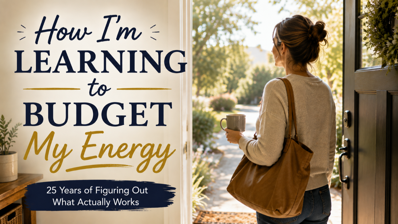 How I'm Learning to Budget My Energy. A woman stands at an open doorway, deciding how much energy she has and what she should use it for today.