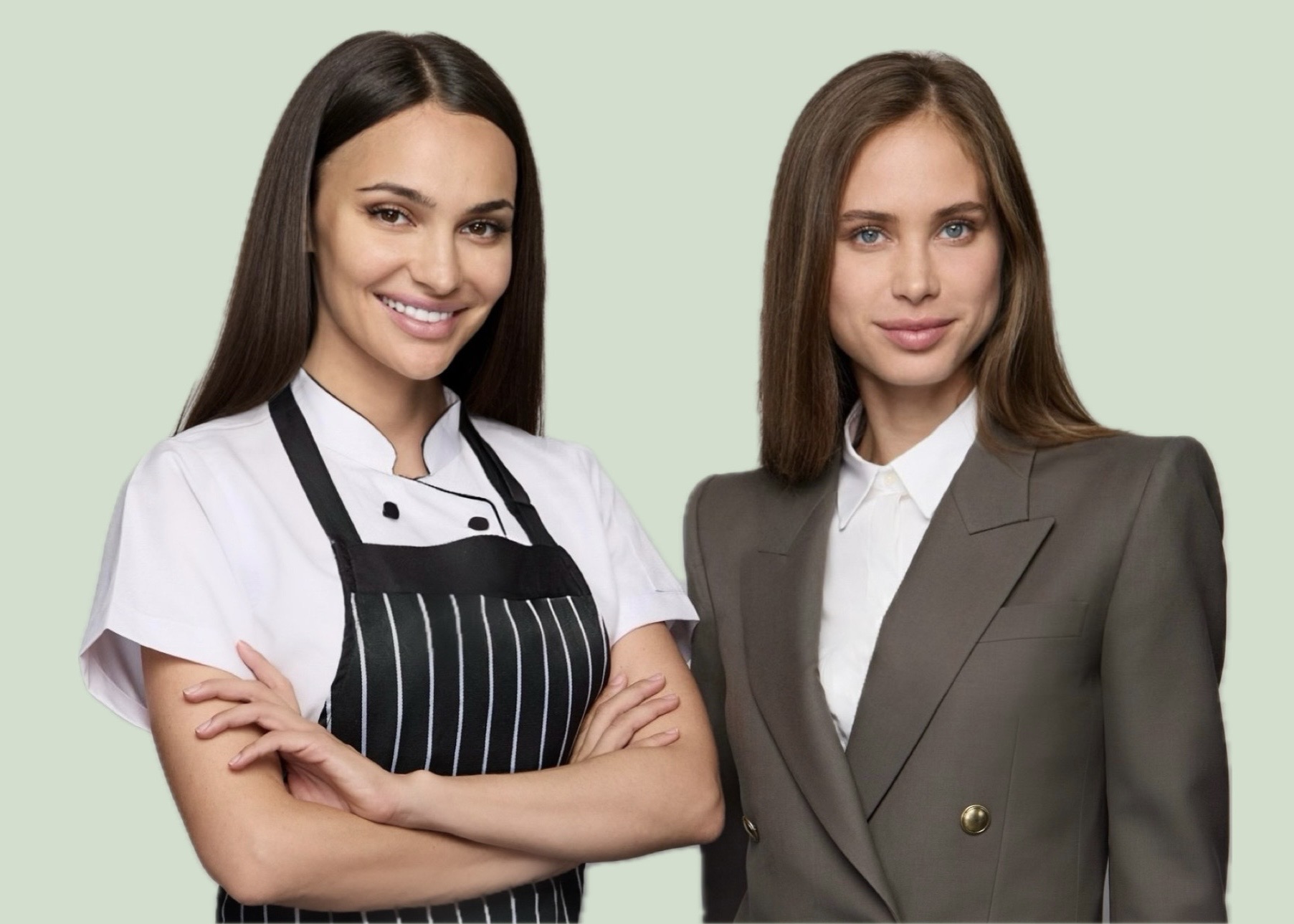 Natalie Golba and Irina Swan, co-founders of The Healthiest Chef, smiling in professional attire