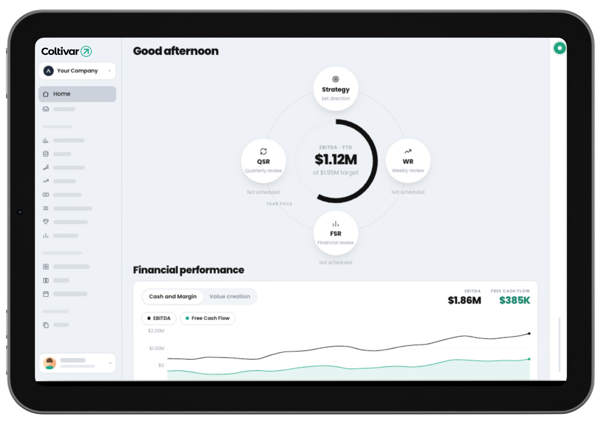 The Coltivar dashboard on an iPad