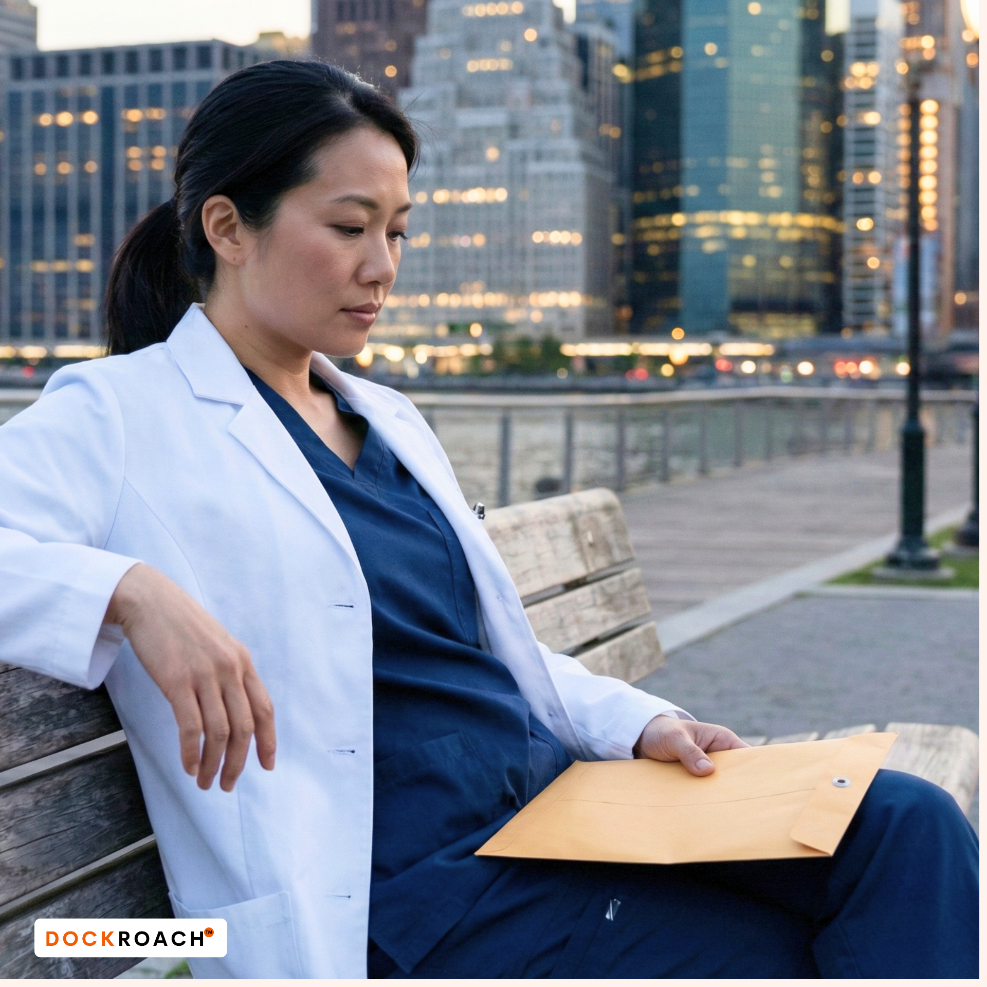 Australian doctor holding a regulatory complaint letter after clinical practice, illustrating post-AMC realities such as patient complaints, AHPRA notifications, medico-legal scrutiny, and professional accountability faced by International Medical Graduates working in Australia.
