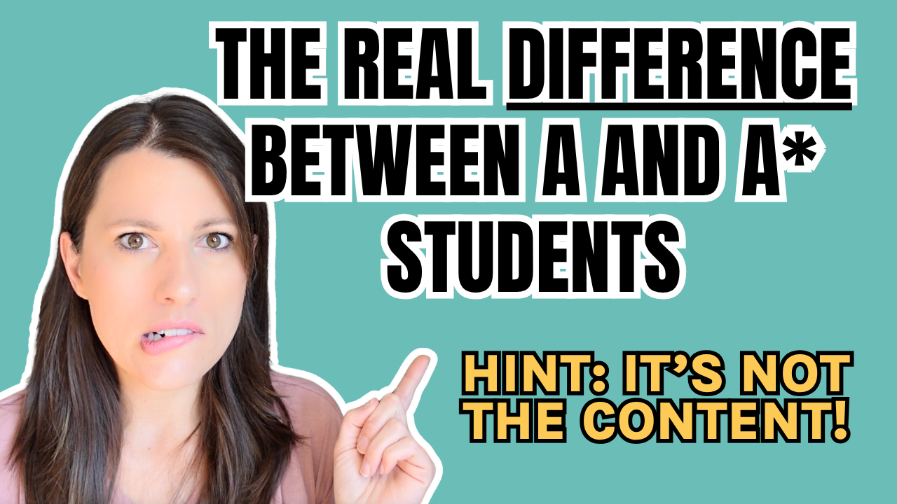 The Real Difference Between A and A* Students...Hint: It's not the content! - Miss Estruch Pointing at Title Looking Stressed