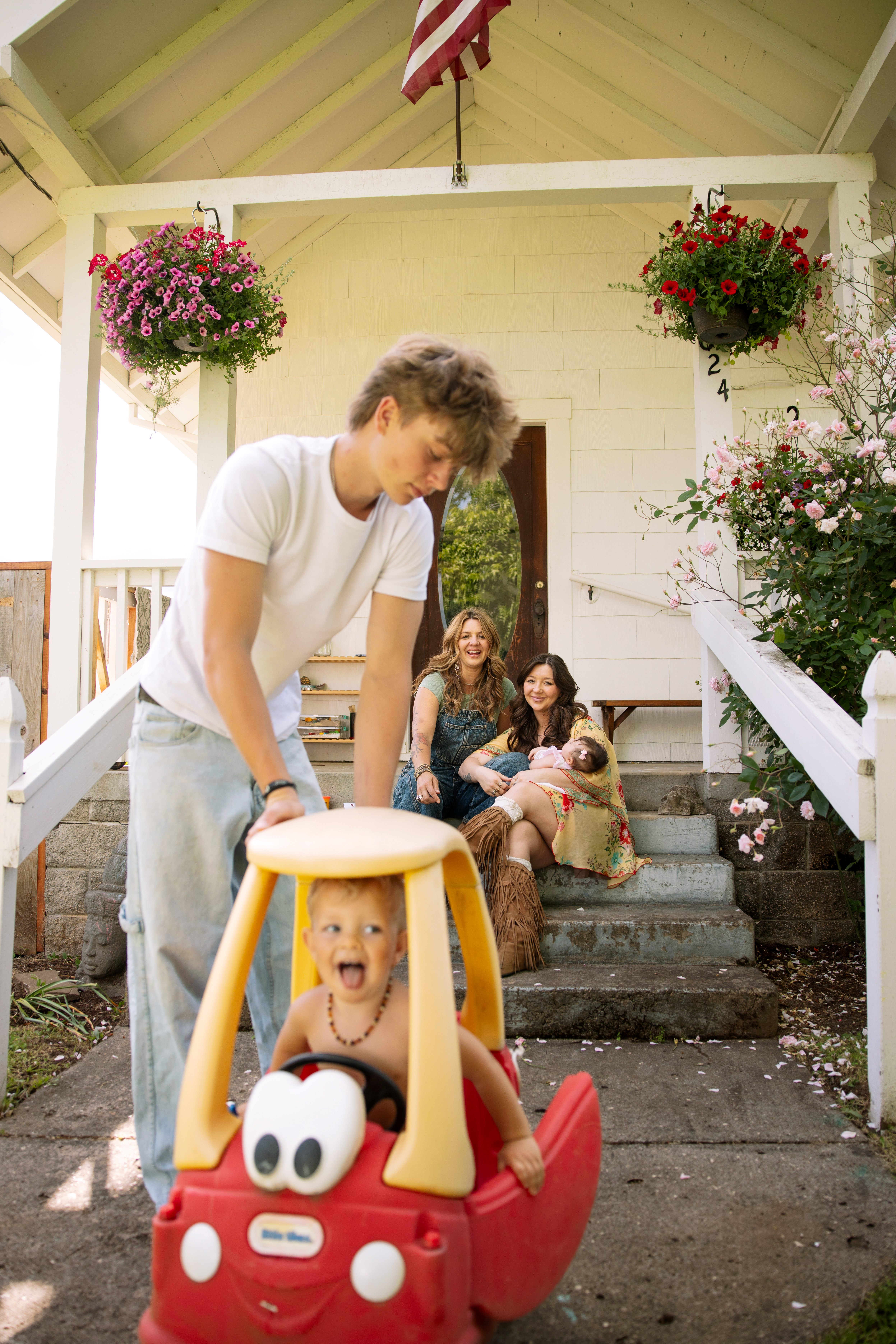 Annie's family together on the front porch