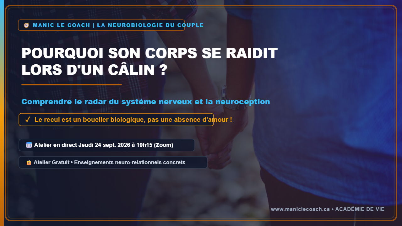 Bannière de l'article MANIC LE COACH : Pourquoi son corps se raidit lors d'un câlin ? Neurobiologie du couple, système nerveux et réflexe de recul.