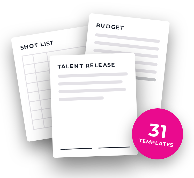 Stack of iFILMthings film templates: shot list, budget and talent release