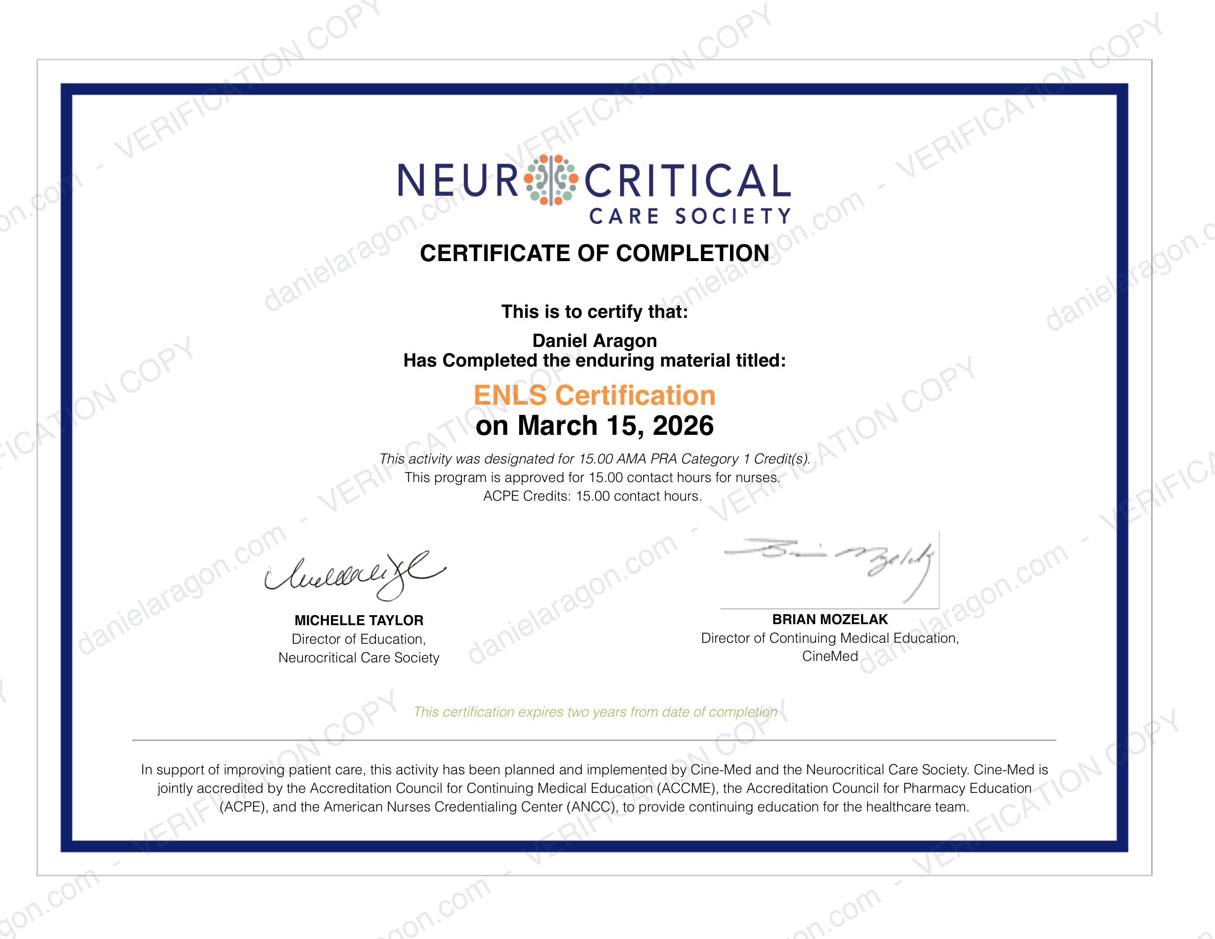 ENLS Certification 2026 - Daniel Aragon