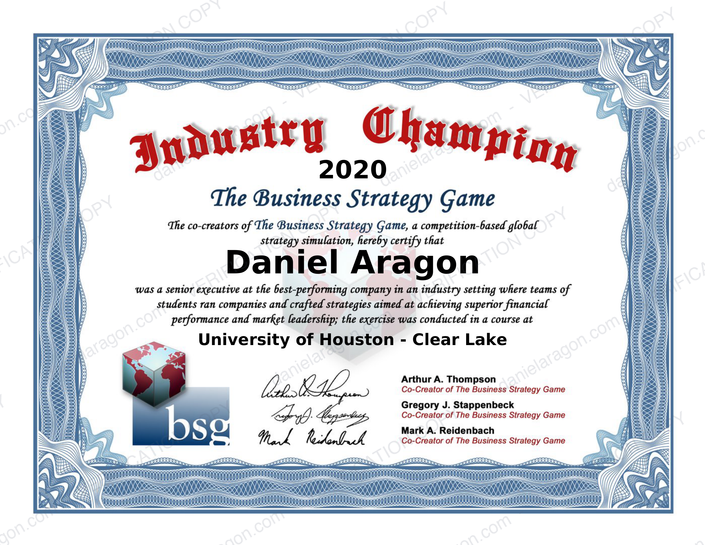 Business Strategy Game Industry Champion 2020 - Daniel Aragon